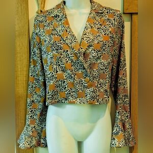 INA Lightweight Cropped BOXY Jacket Gold W/ Black & White Size S/M